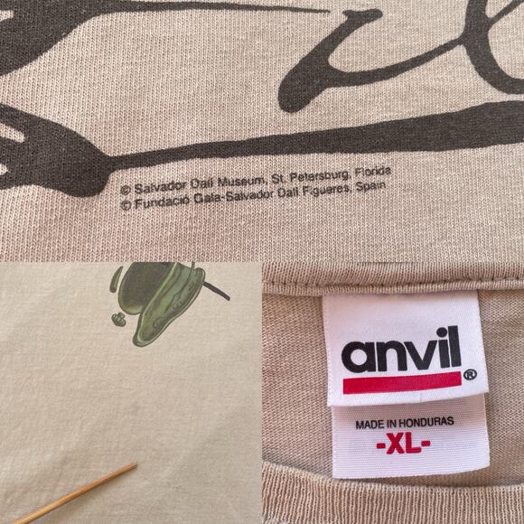 Vtg Salvador Dali Artist T-Shirt Museum Clock Surreal Beige Anvil Size XL - Picture 8 of 9